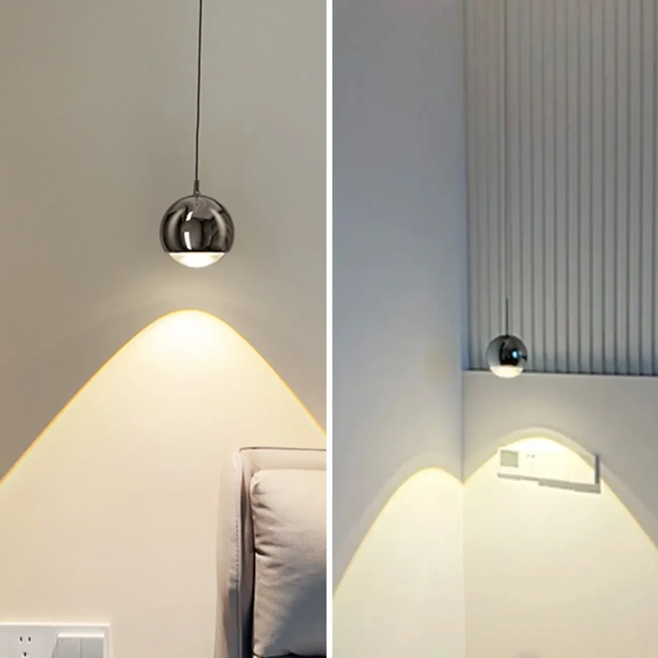 Modern Chrome Metal Globe Pendant Light Warm LED