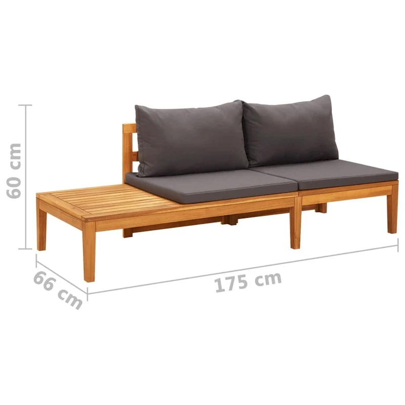 vidaXL Patio Sun Lounger with Cushions Modular Sofa Tea Table Solid Acacia Wood