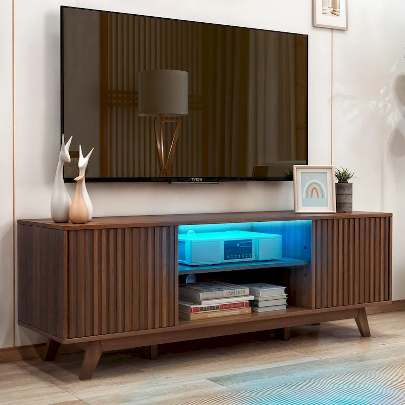Moasis 59 Mid-Century LED Lighting TV Stand Media Console Entertainment Center for TVs up to 65 Inch