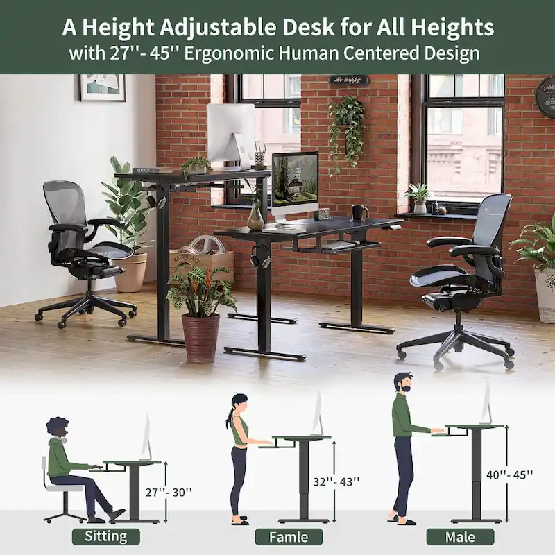 FEZIBO Standing Desk with Keyboard Tray, Electric Height Adjustable Desk, Sit Stand Up Desk, Computer Office Desk