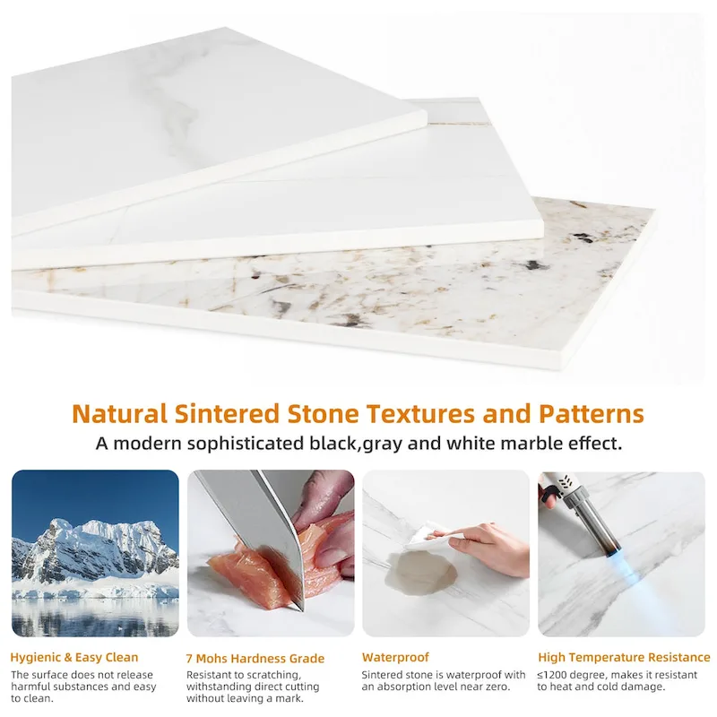 6 Seater Kitchen Dining Table Modern Marble Tabletop Rectangular with Tapered Metal Legs