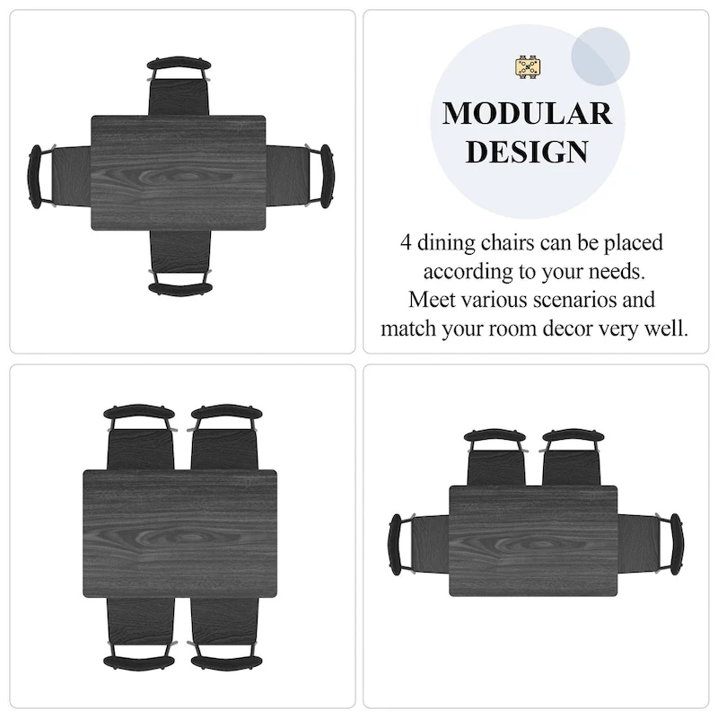 VECELO Dining Table Set, Kitchen Table with 2/4 Chairs, Metal and Wood Rectangular 3/5-Piece Dining Set