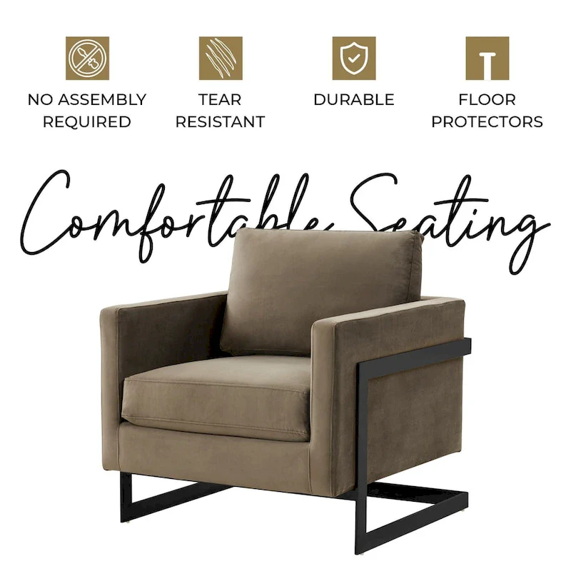 LeisureMod Lincoln Modern Velvet Arm Chair with Black Steel Frame - 35