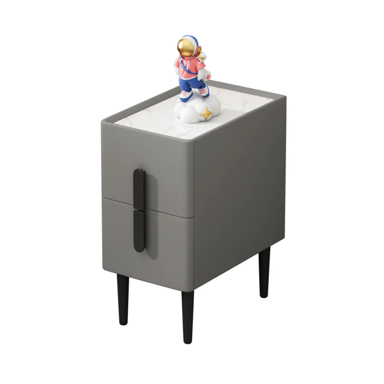 Trendy Gray Bedside 2-Drawer Nightstand with Stone Top