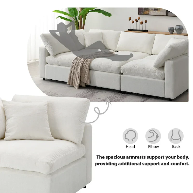 Beige 130 Chenille Cloud U-Shaped Sleeper Sectional Sofa, 6-Piece Modular Design