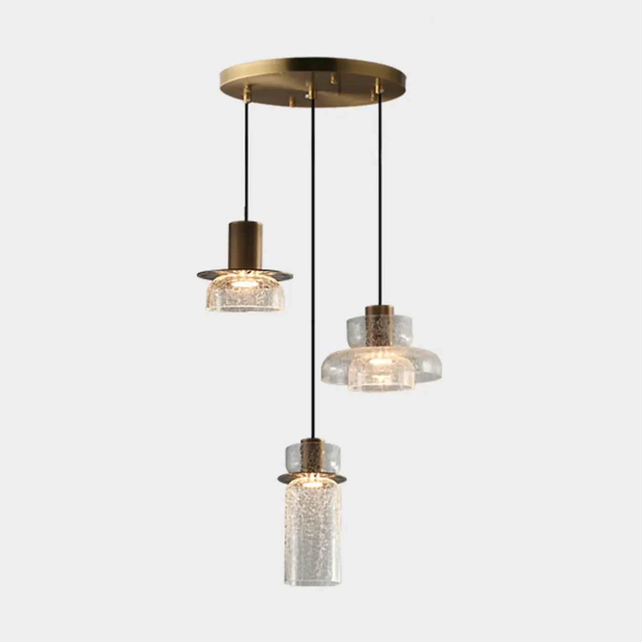 Modern Brass Metal Crackle Glass Warm LED Pendant Light