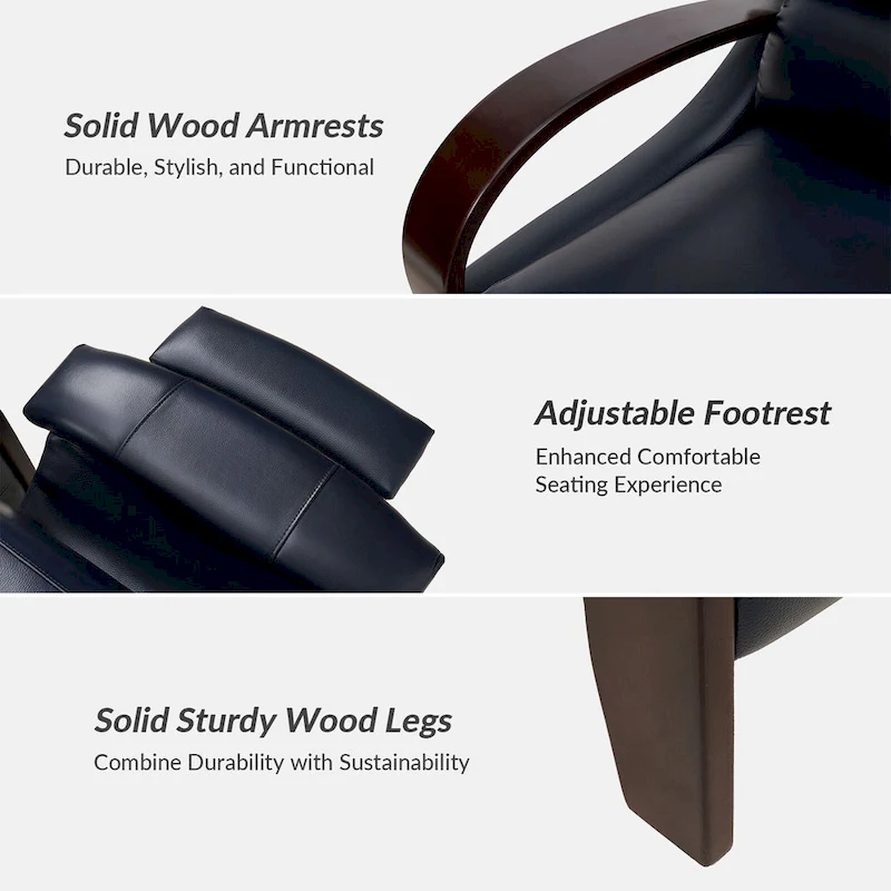 Alex Mid-century Modern Cigar Genuine Leather Manual Recliner with Wooden Curved Arms