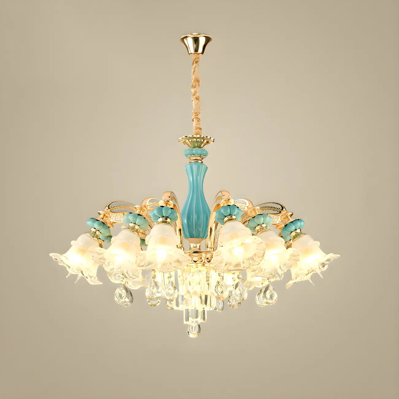 Living Room Down Light Crystal Chandelier with Flower Glass Shape