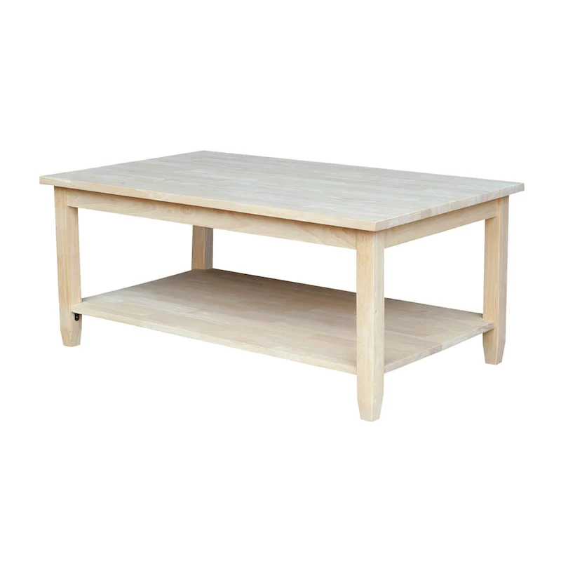Unfinished Solid Parawood Coffee Table, Natural Wood Living Room Center Table