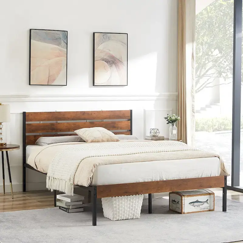 4-Pieces Bedroom Set with Drawer and Nightstands Set of 2, 5-Drawer Dresser, Brown/Grey Set