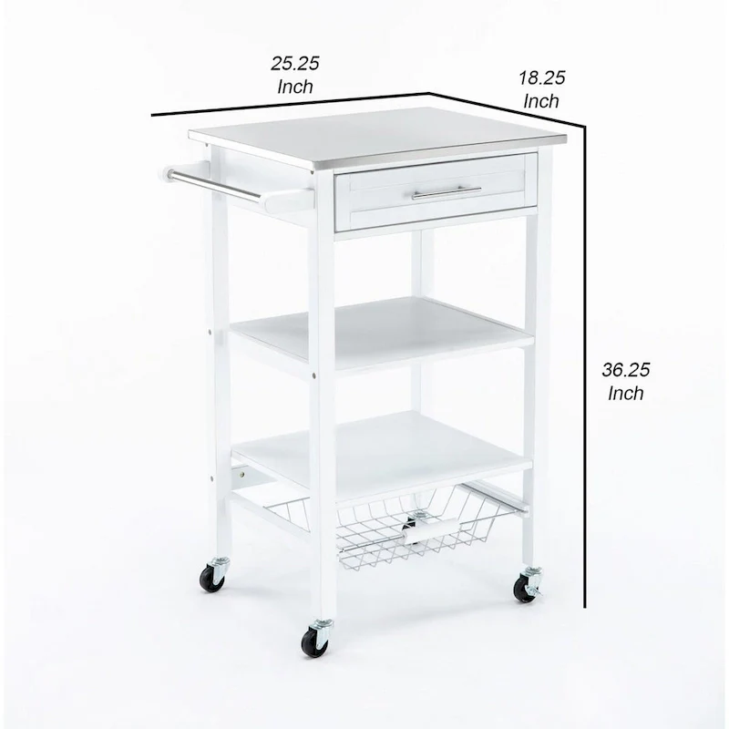Kitchen Cart with 2 Wooden Shelves and 1 Drawer, White