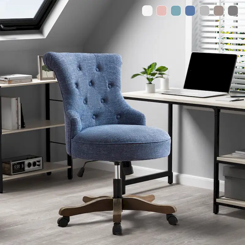 Office Chair with Wheels, Adjustable Height, Linen Fabric Upholstered Computer Desk Chair Swivel