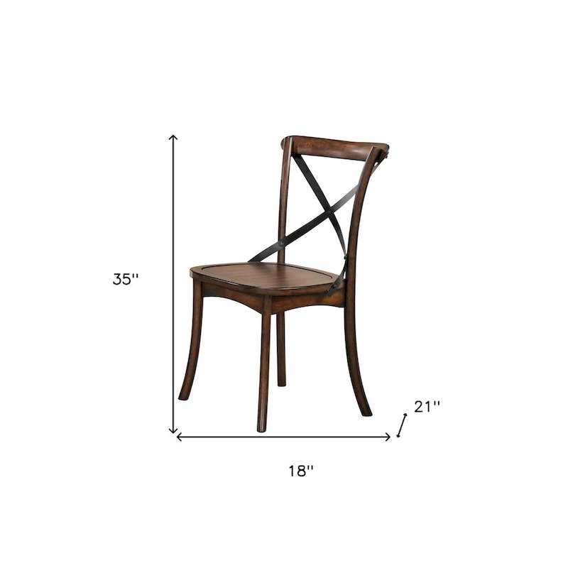Brown Solid Wood Cross Back Dining Side Chairs and Classic Style Set of 2 - 18 L x 21 W x 35 H