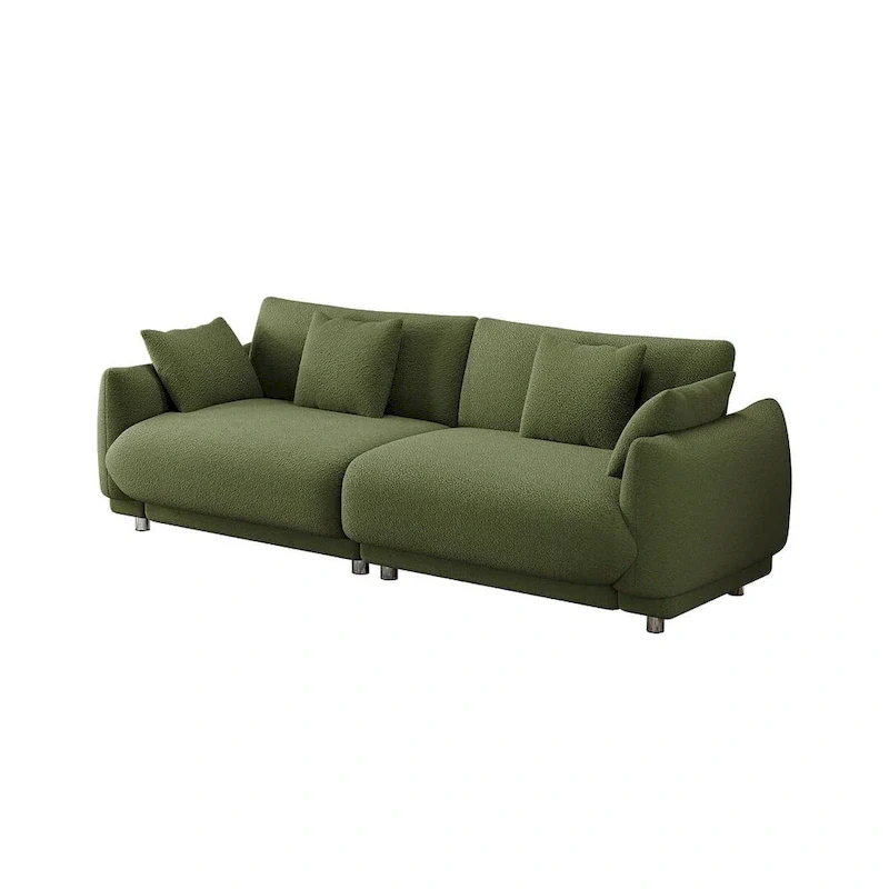 Modern Teddy Velvet 3-Seat Sofa with 4 Pillows & Metal Legs, 86.6