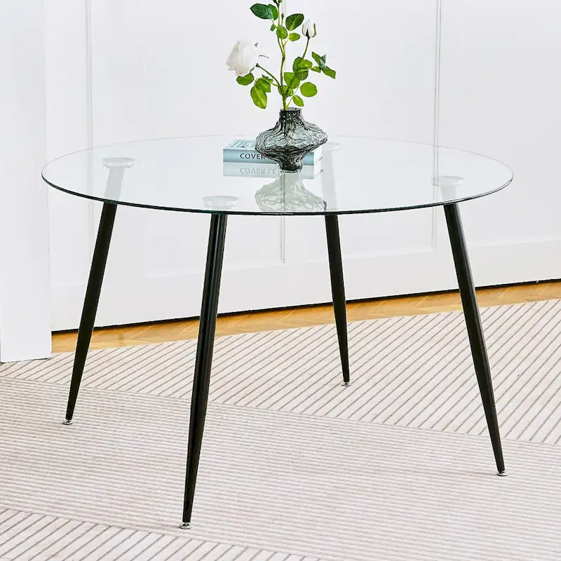 Modern simple glass table, high-quality tempered glass metal material