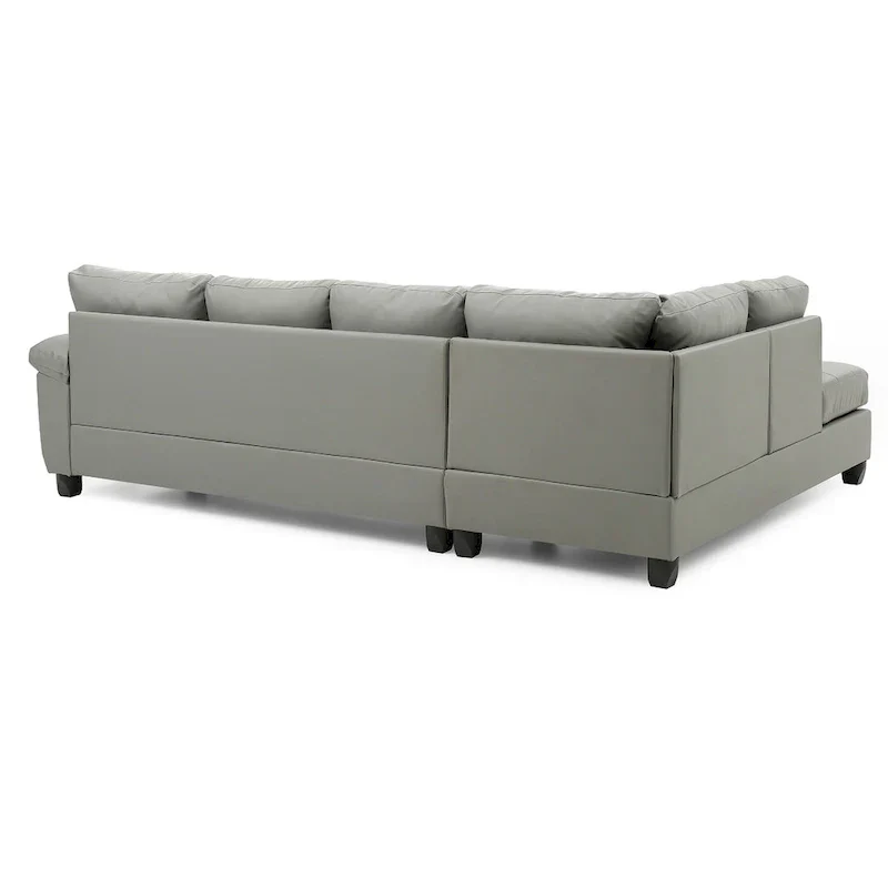 Tufted Reversible Faux Leather L-Shape Sectional Sofa - 111 - Gray
