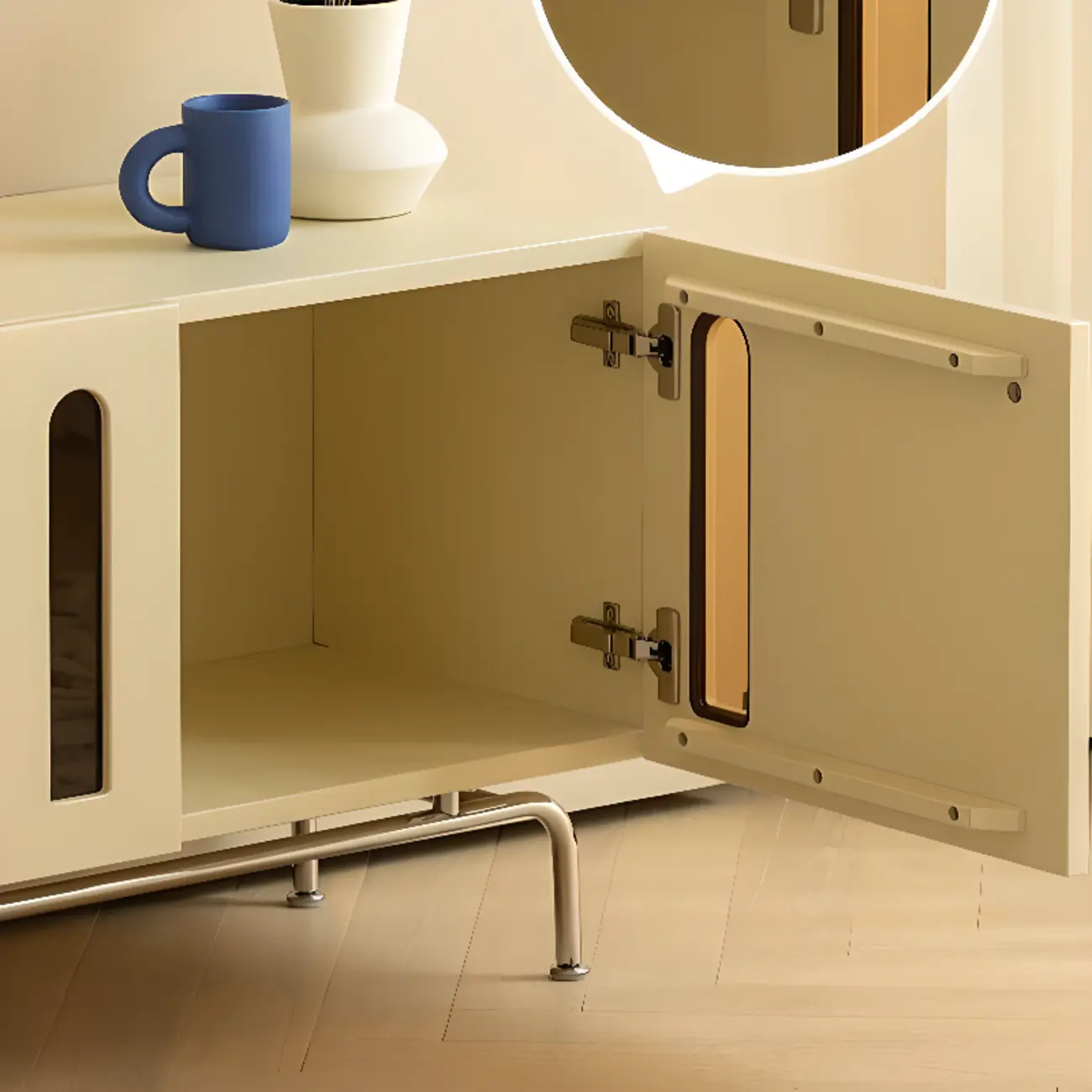 Living Room Rectangle Brown Wood TV Stand with Metal Legs