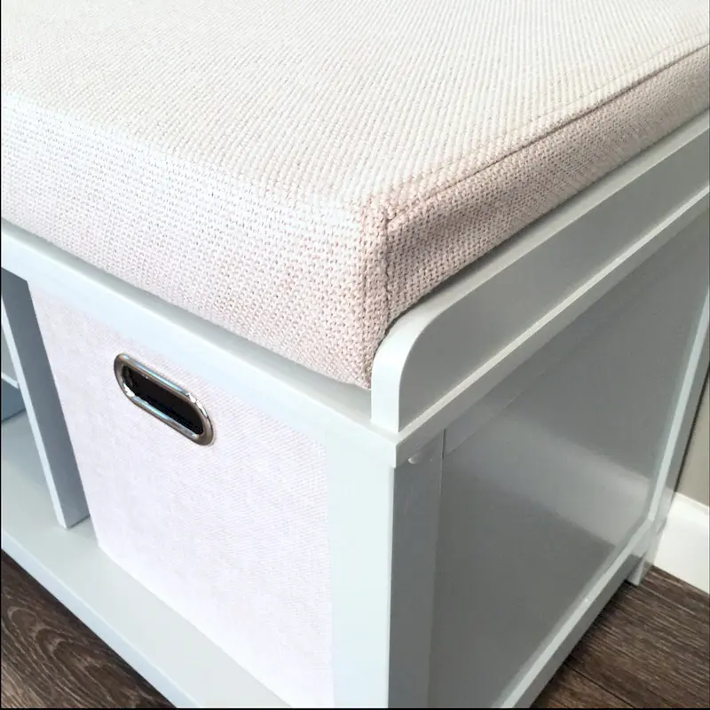 Grey Solid Wood Entryway Bench with 3 Cubbies, Shoe Divider, 2 Storage Bins & Cushion, 2-Person