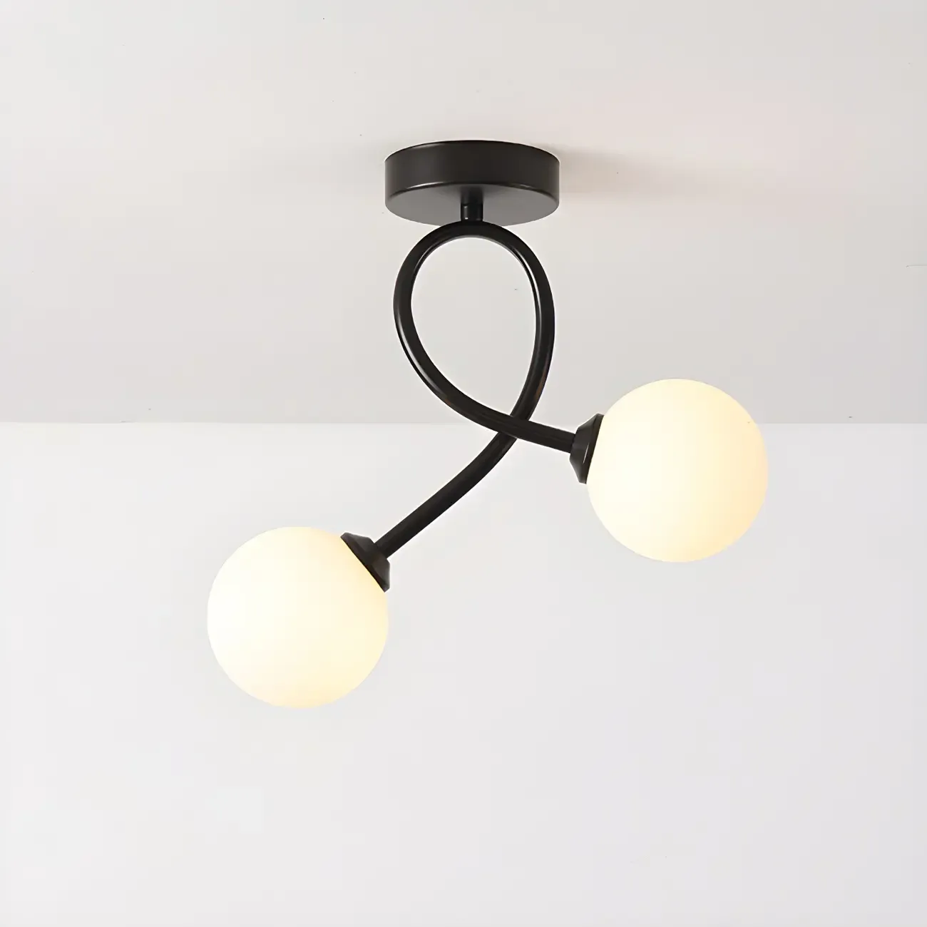 Hallway Dual Globe Glass Semi Flush Ceiling Light