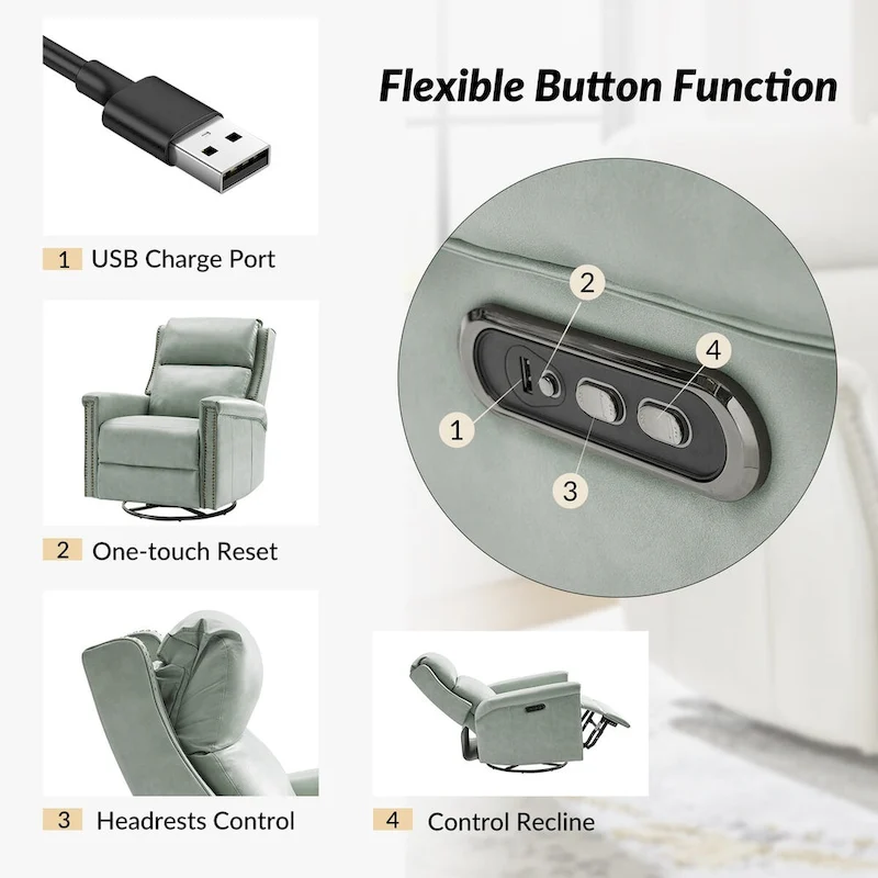 Tobias Traditional Swivel And Rocker Power Recliner Set of 2 by HULALA HOME