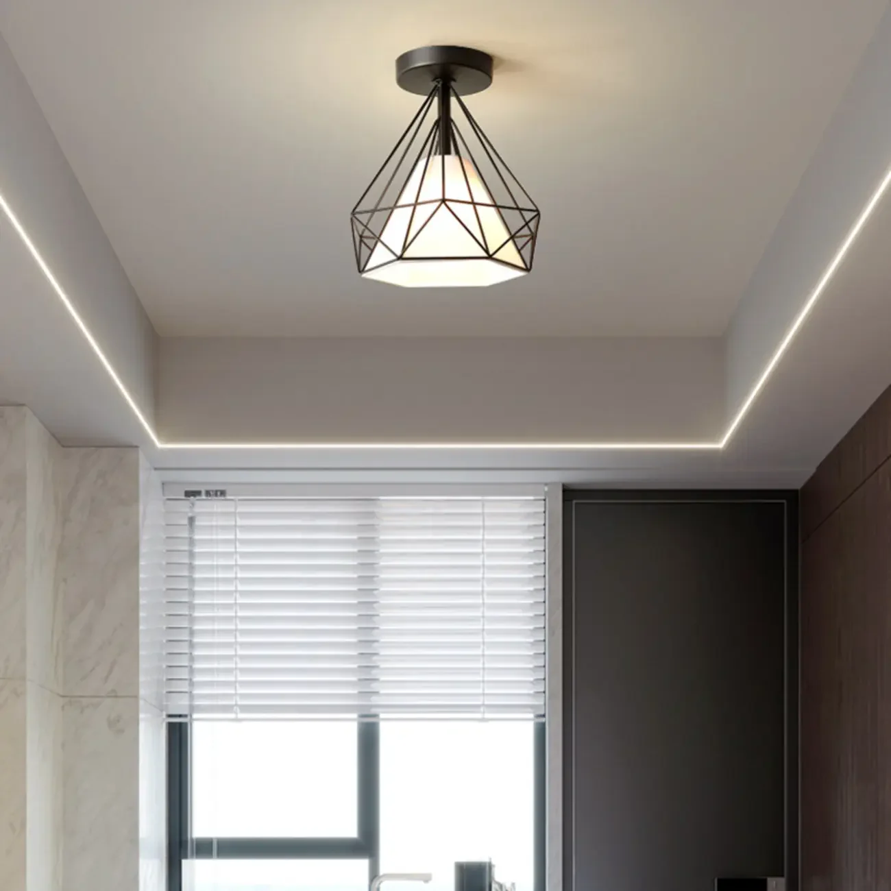 Modern Hallway Metal Rhombus Semi Flush Ceiling Light