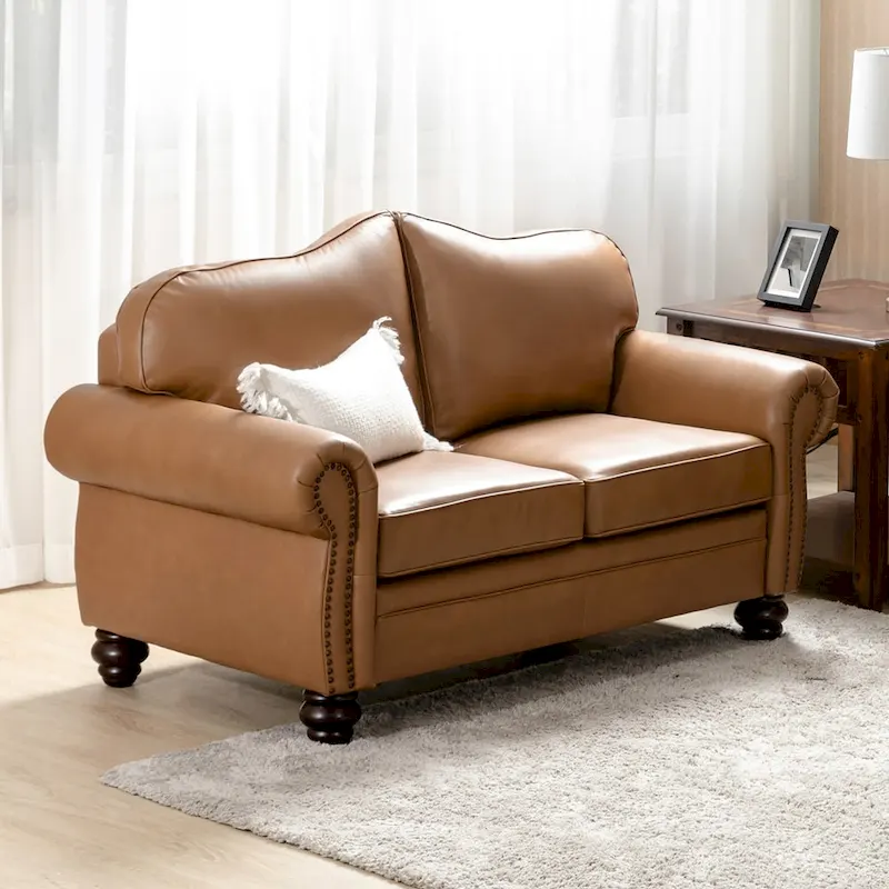 Angel Transitional Genuine Leather Sofa With Tufted Back by HULALA HOME