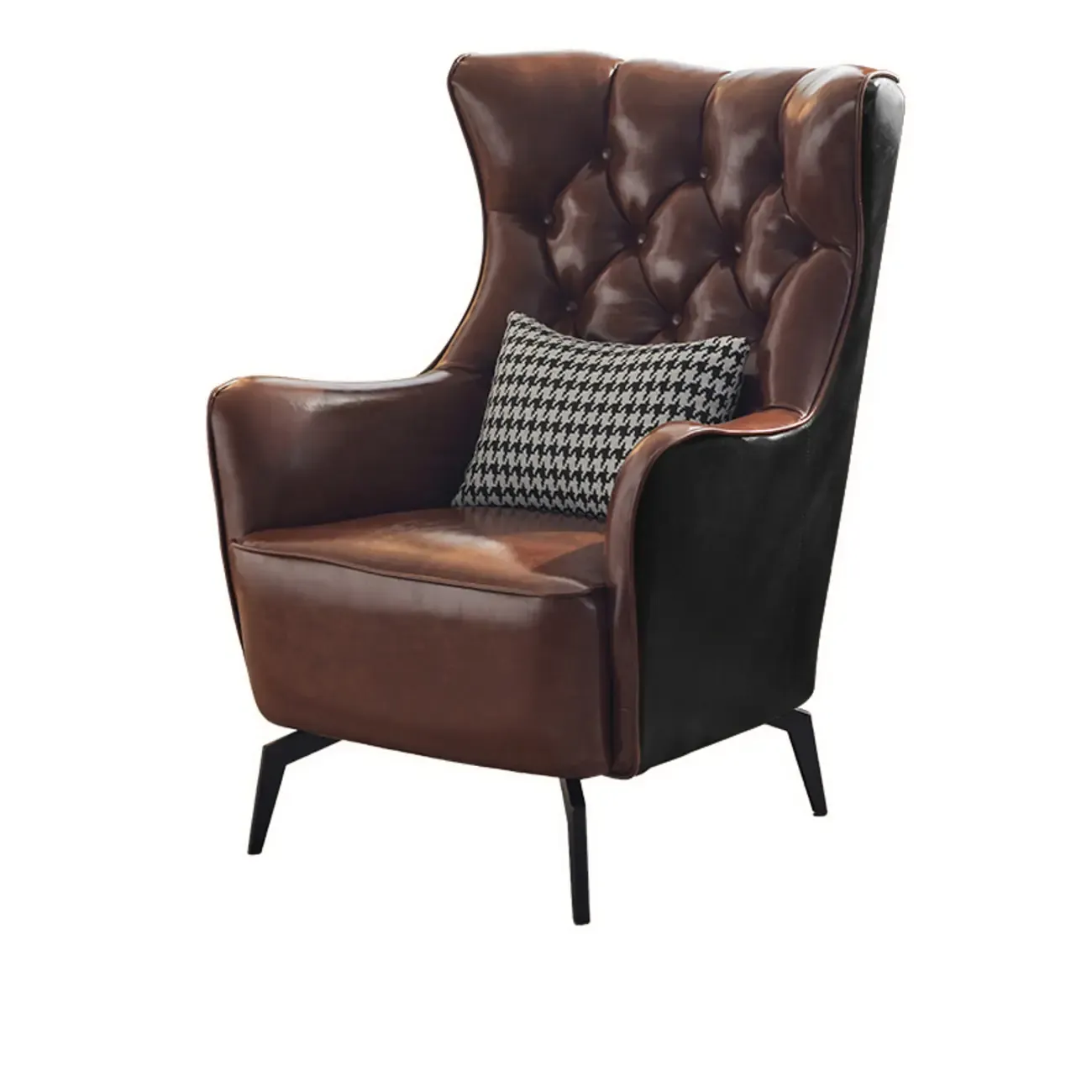 Modern Oiled Leather Tufted Wingback Accent Chair with Arms