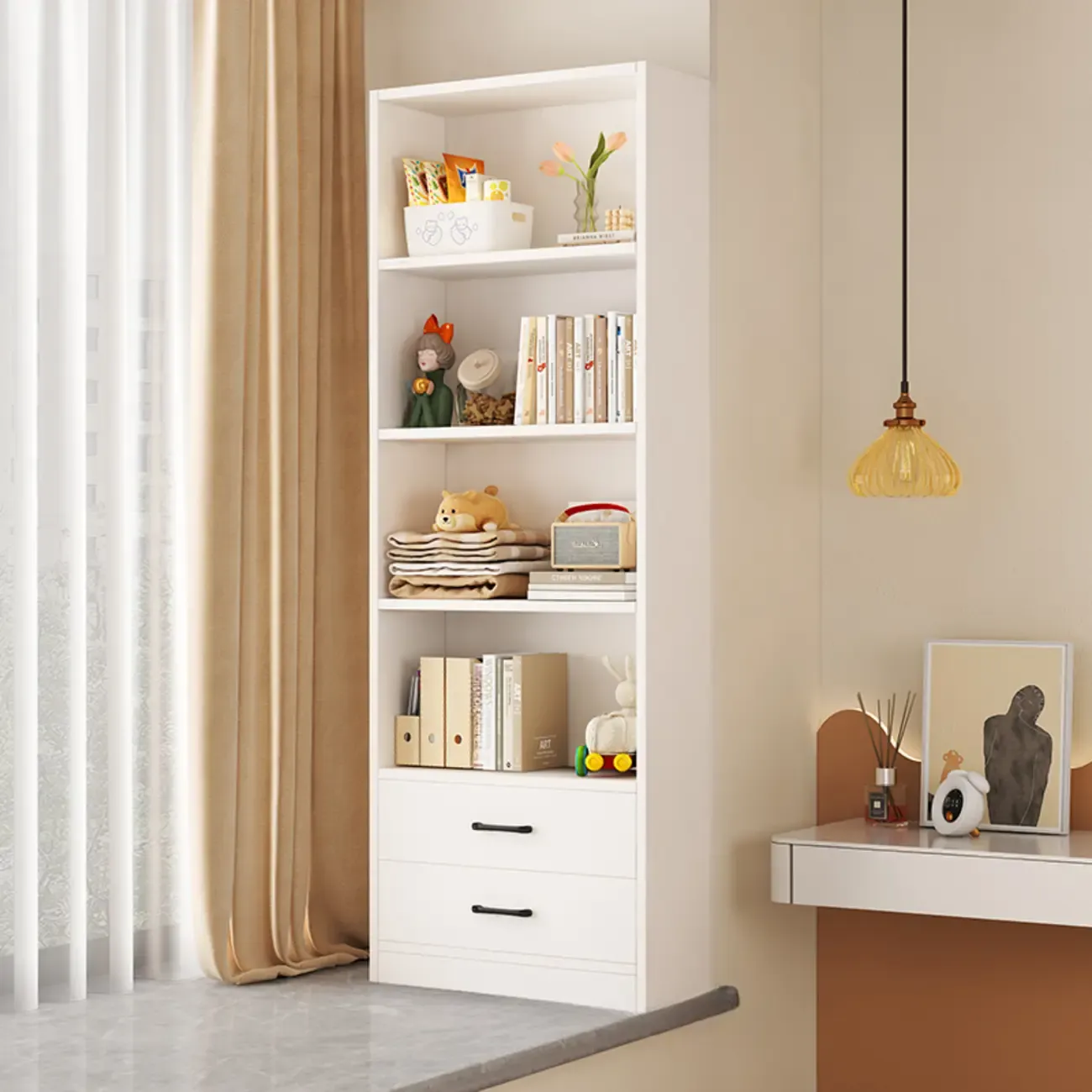 Spacious Vertical White 2-Shelf Wood Bookcase