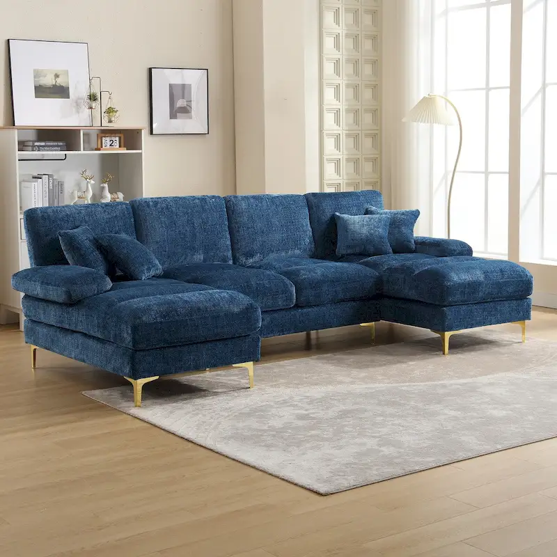 HOMEFUN Chenille Upholstered U-Shaped Living Room Sectional Sofa
