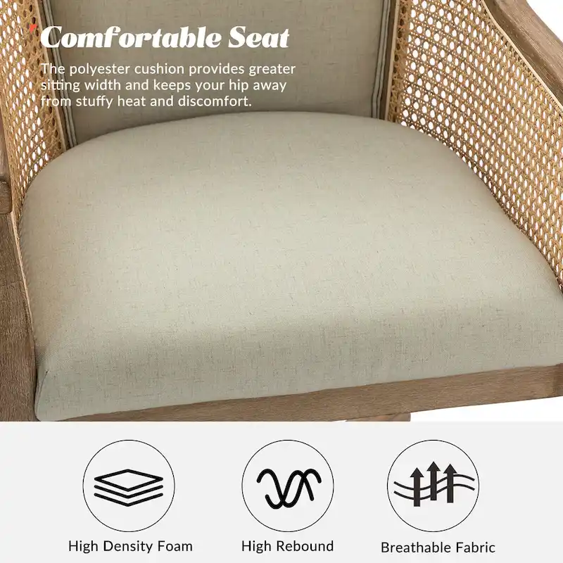 Farmhouse-Style Rattan Office Chair — 360° Swivel, Adjustable Height, Rubberwood Construction