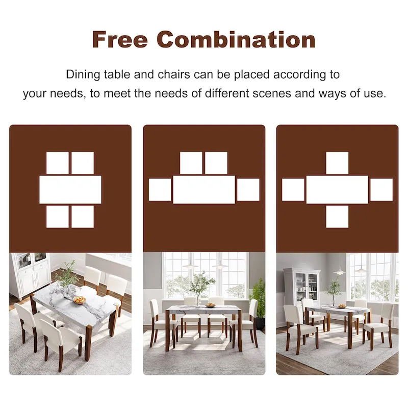 5 Piece Dining Table Set, 4 People Kitchen Dining Room Set with Faux Marble Style Table and 4 Upholstered Chairs