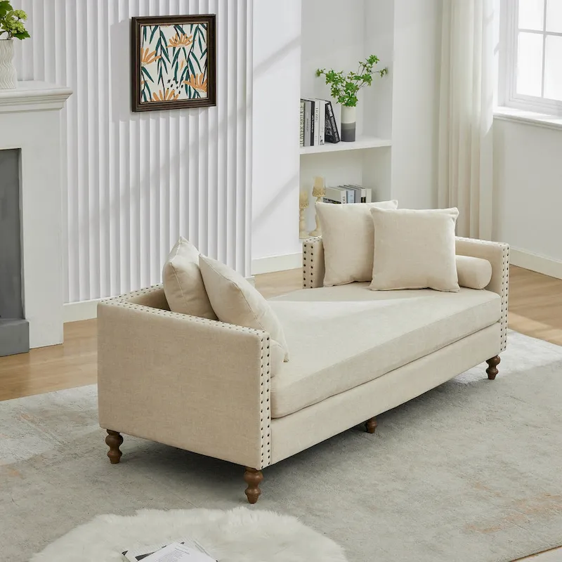 Upholstered Chaise Lounge with Nailhead Trim