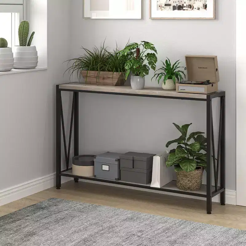 2-Tier Narrow Console Sofa Side Table, Premium Entryway Furniture, 42.9 x 9.8 x 29.9 (Gray )