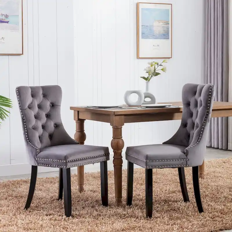 High-end Tufted Solid Wood Contemporary Velvet Upholstered Dining Chair with Wood Legs Nailhead Trim 2-Pcs Set,Gloden