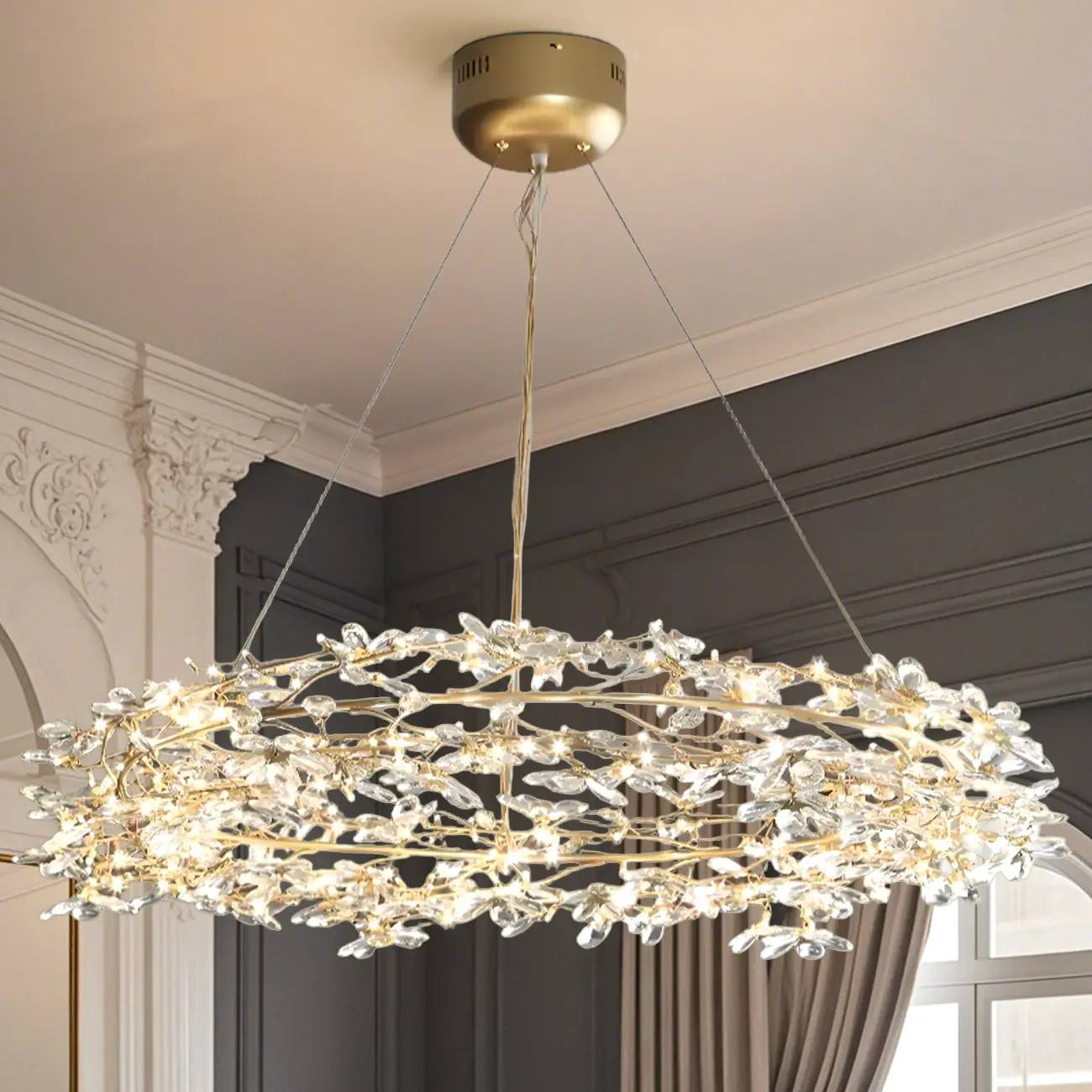 Modern Crystal Branch Chandelier with Adjustable Length