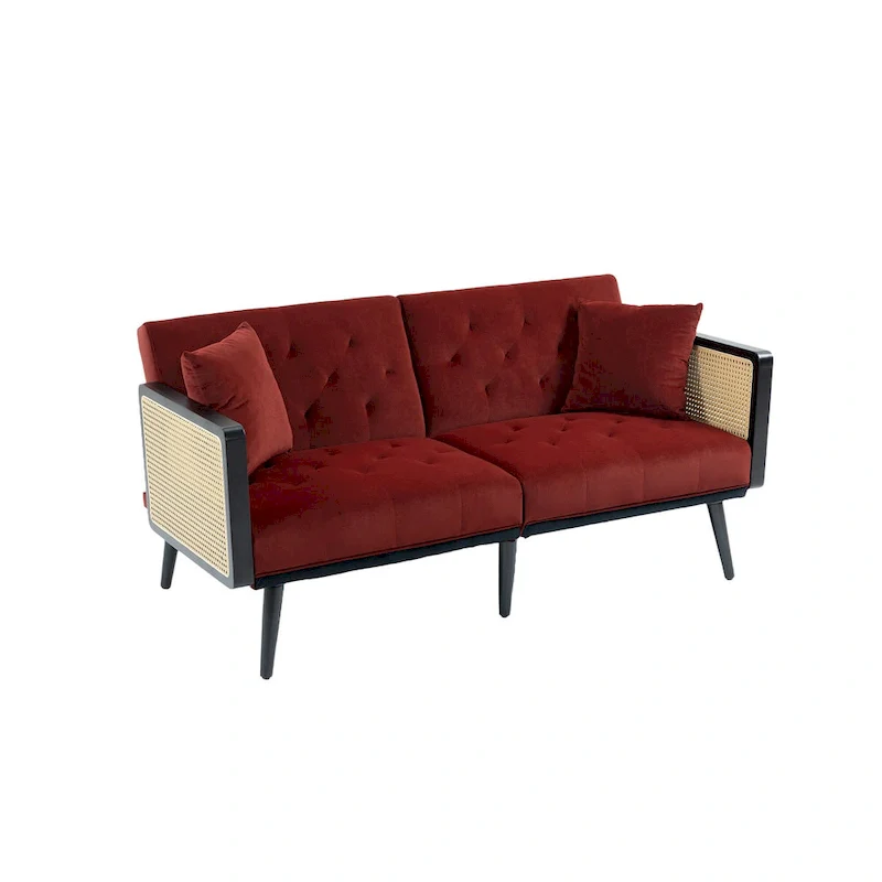 Velvet Upholstered Tufted Sleeper Loveseats Armsofa with Metal Feet