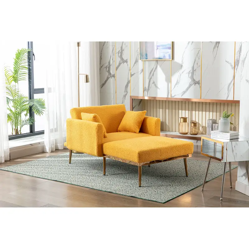 Teddy Fabric Upholstered Living Room Sleeper Sofa Chair With Rose Golden feet