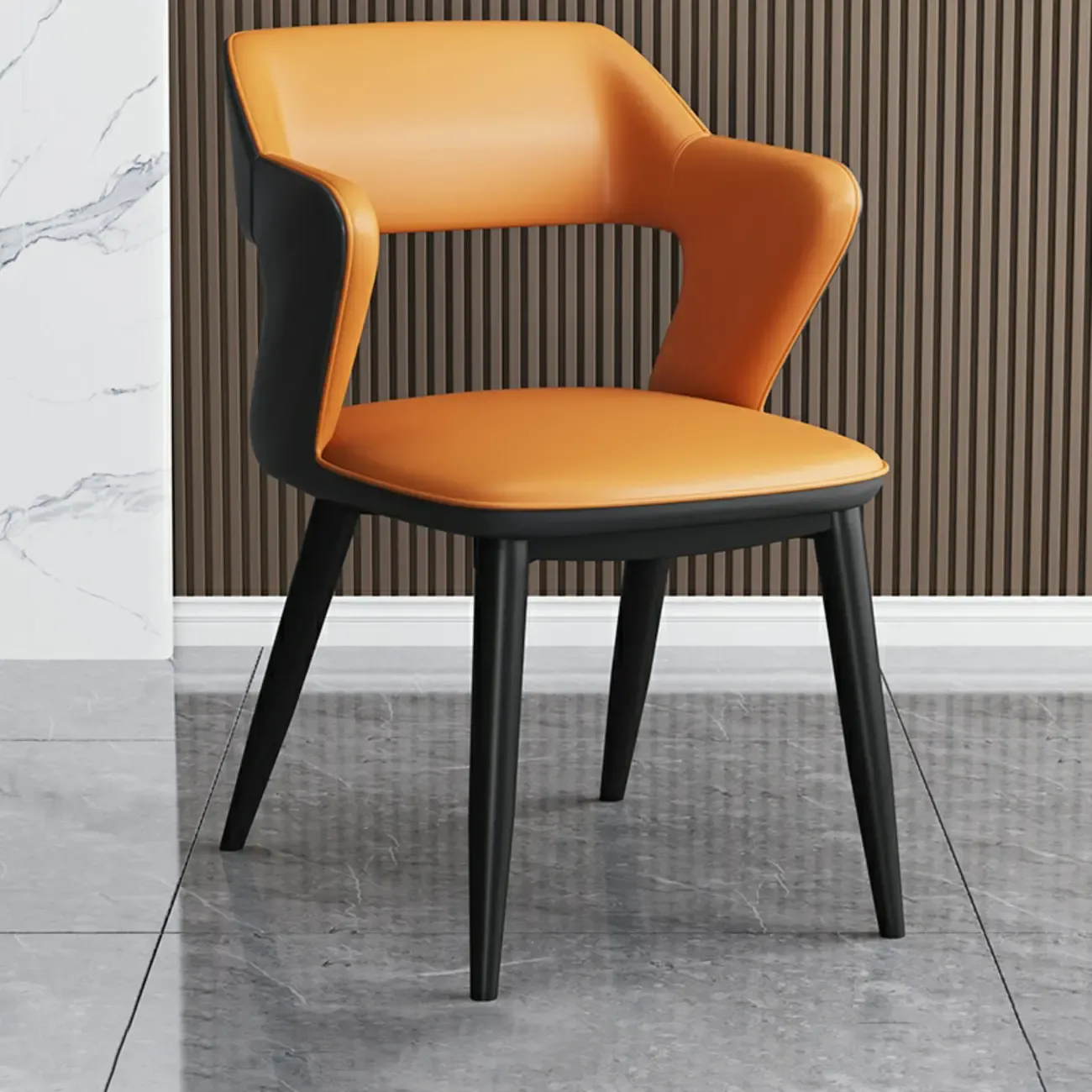 Modern Armchair Open Back Faux Leather Dining Chair