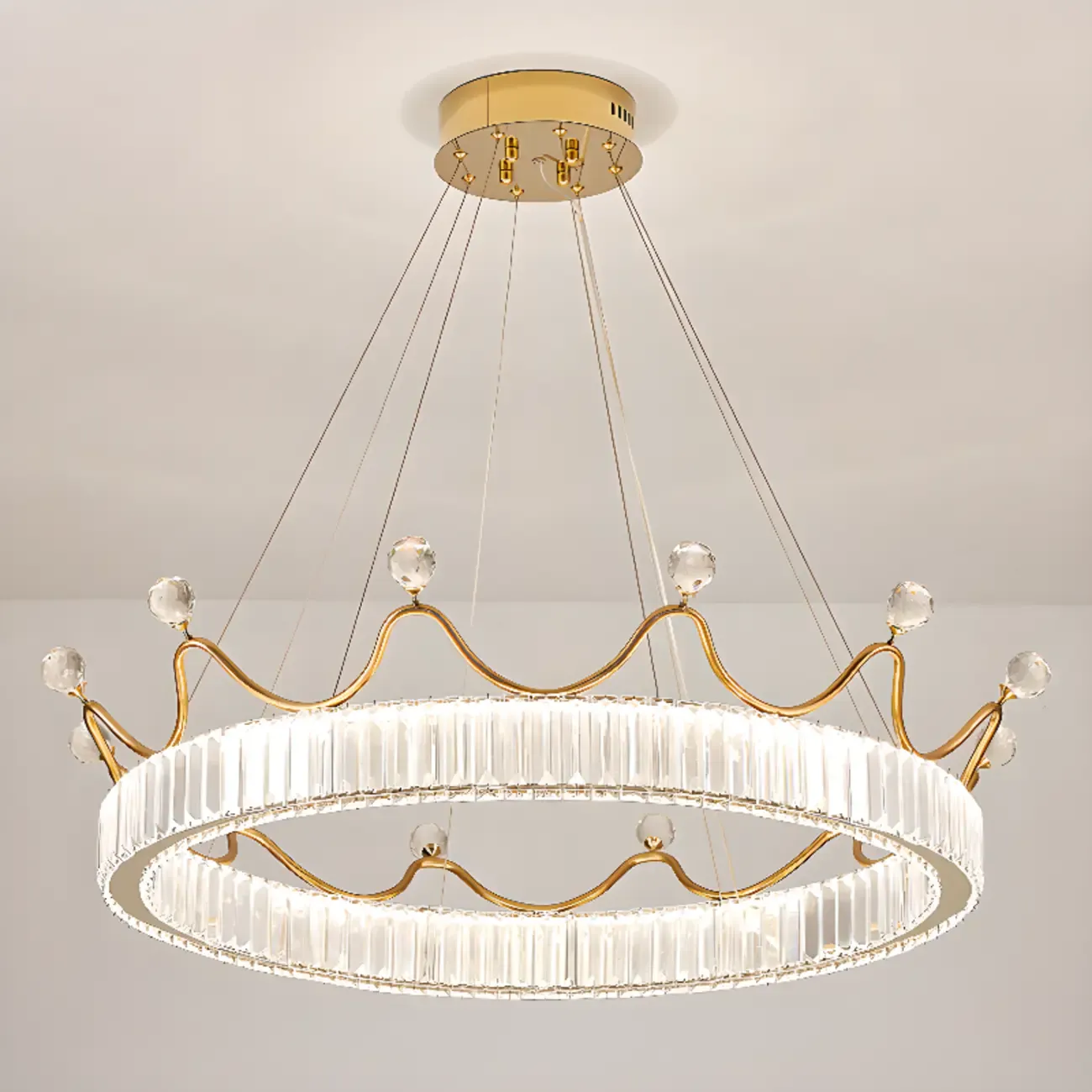 Elegant LED Golden Crown Shape Crystal Chandelier