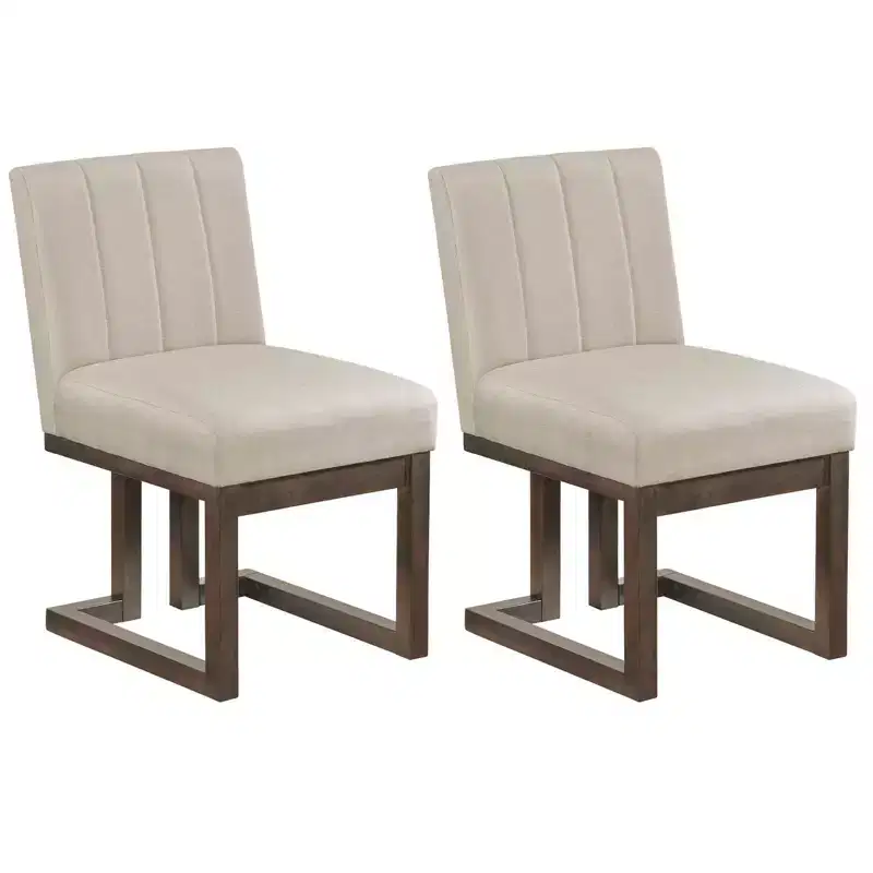 Beige+Gray / Walnut Farmhouse Upholstered Dining Chair, Armless, 2/4 PCS