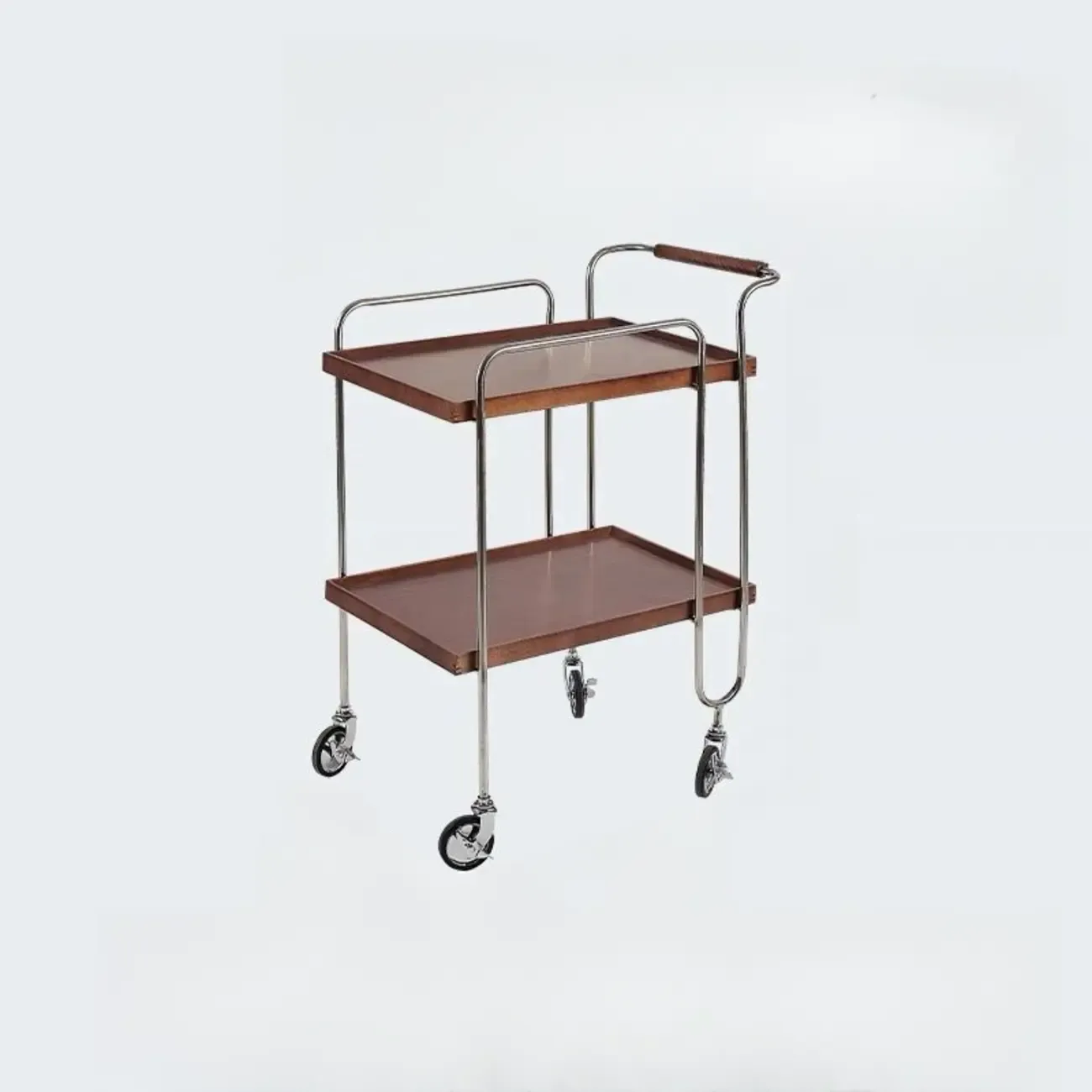 Brown Modern 2-Shelf Wood Rectangular Rolling Side Table