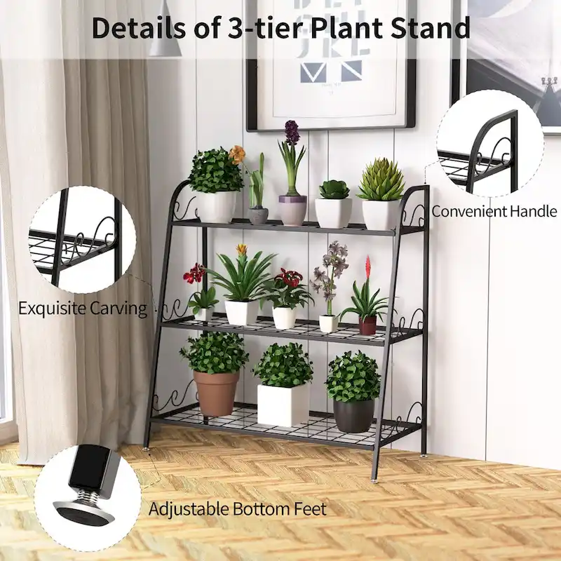 Costway 3-tier Metal Plant Stand Shelf Flower Pot Holder Display Rack