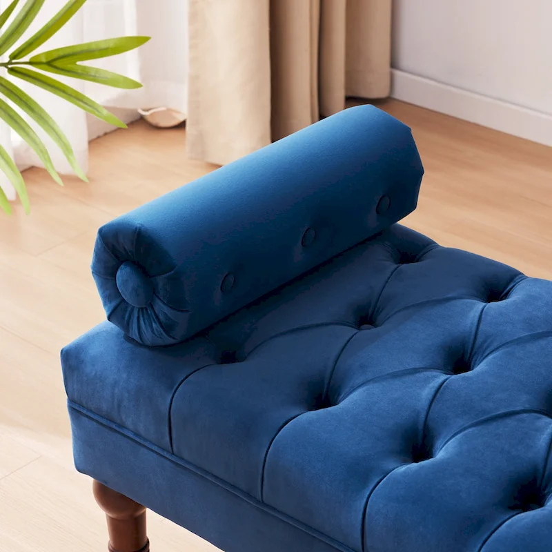 Velvet Bedroom Bench Pink/ Beige/ Blue/ Gray Upholstered Bench with Button-Tufted 60.2.