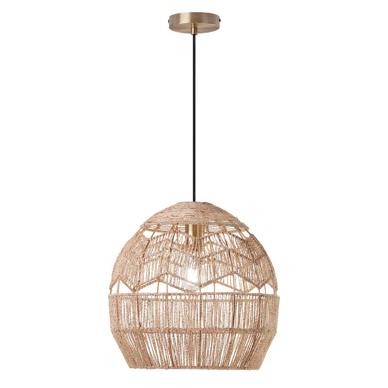 Charlotte River of Goods Metal and Woven Hemp Rope Hanging Pendant Light - 15.5  x 15.5  x 15.75/62.75