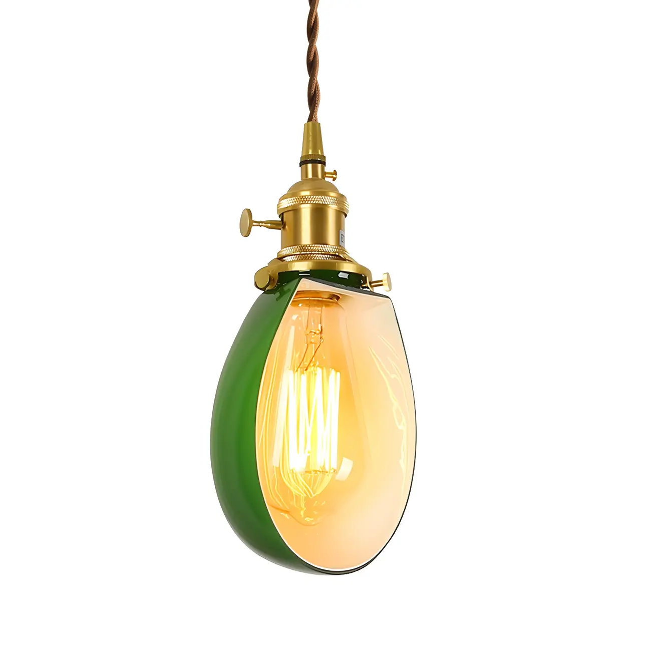 Vintage Green Glass Brass Rope Pendant Light Adjustable