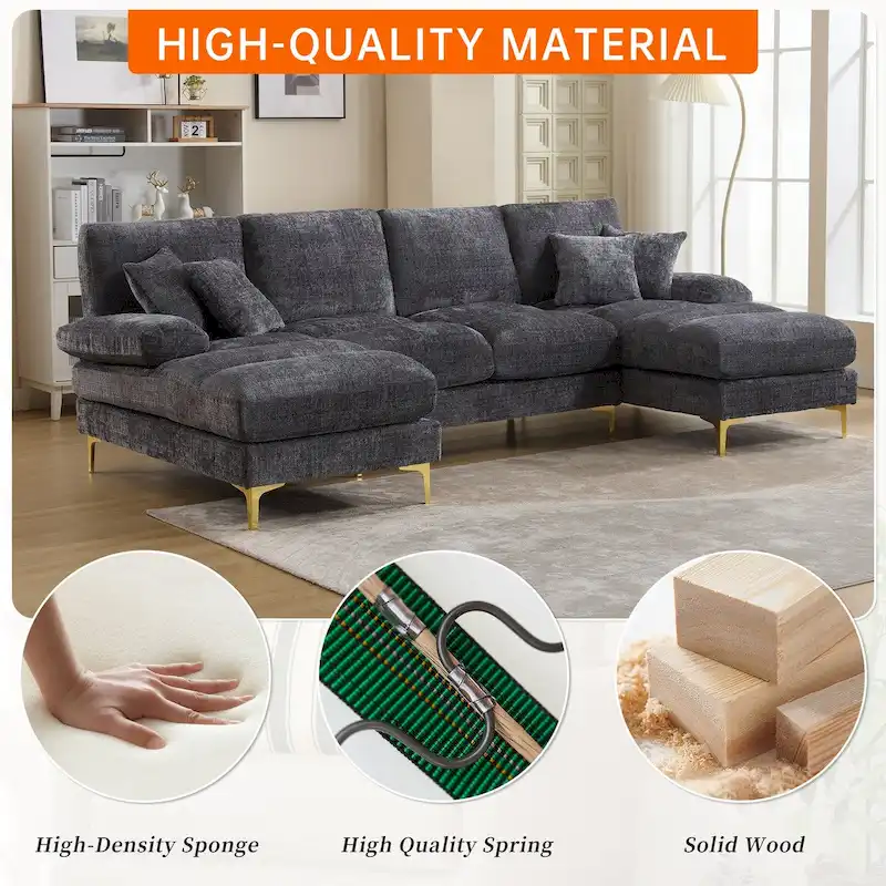 HOMEFUN Chenille Upholstered U-Shaped Living Room Sectional Sofa