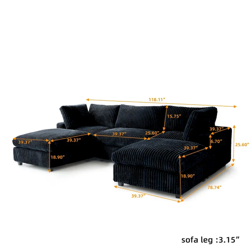 Soft Plush Upholstered Modular Sectional Sofa U-shaped Down Filled Living Room Couch-5 Seaters/6 Seaters
