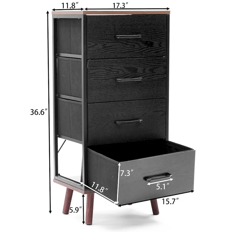 Black Manufactured Wood 4-Drawer Accent Chest with Brown Accents