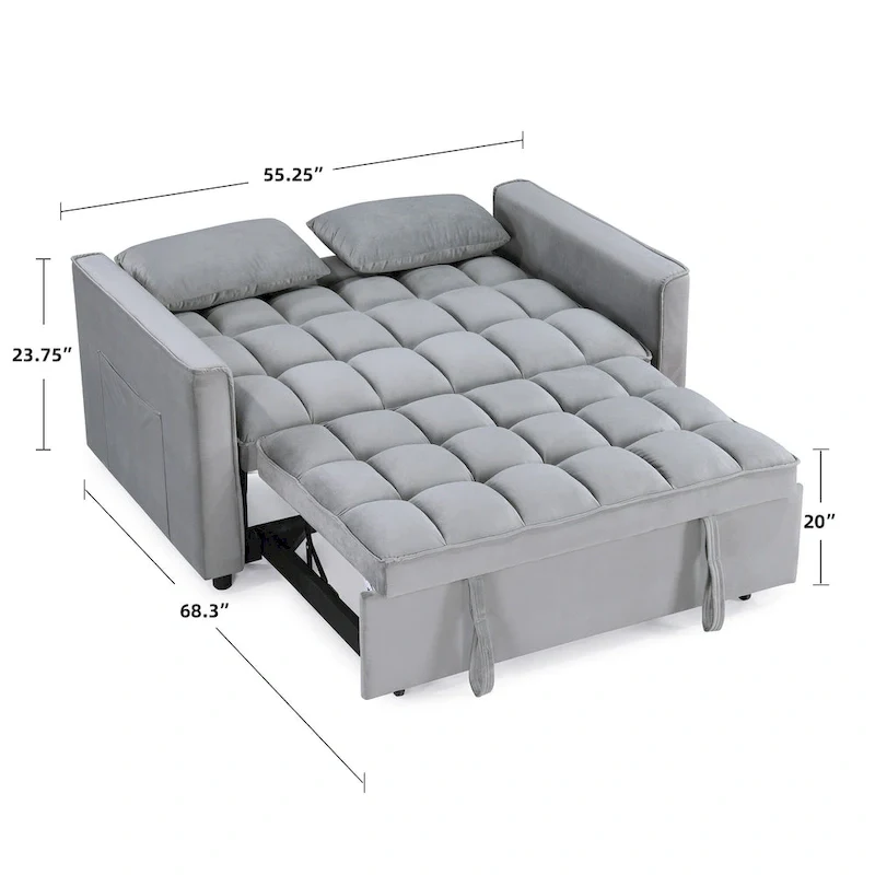 Modern 68 Length Tufted Convertible Loveseat Sleeper Sofa Bed - 68L x 55W x 20H