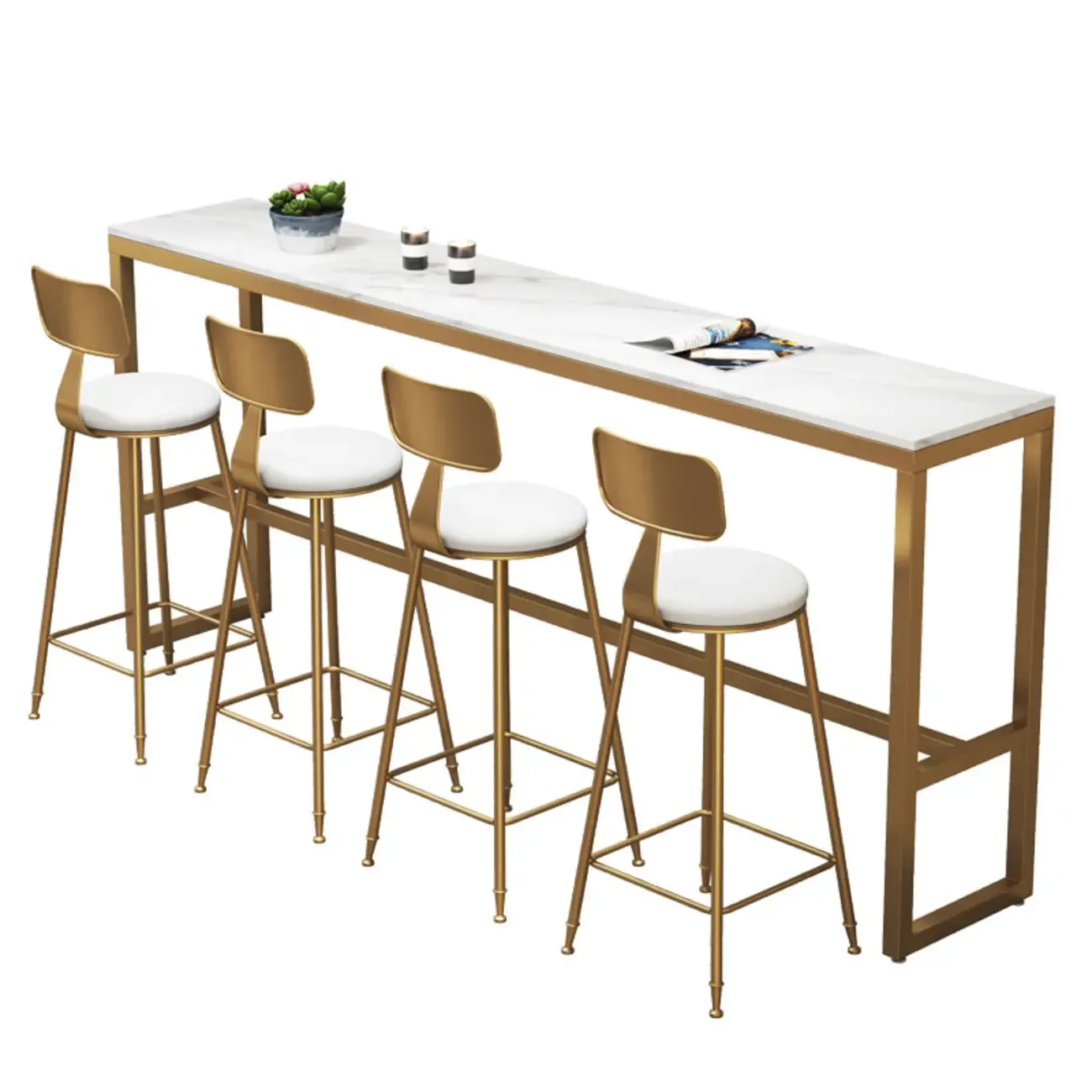 Elegant Faux Marble Bar Table Set with Upholstered Chairs